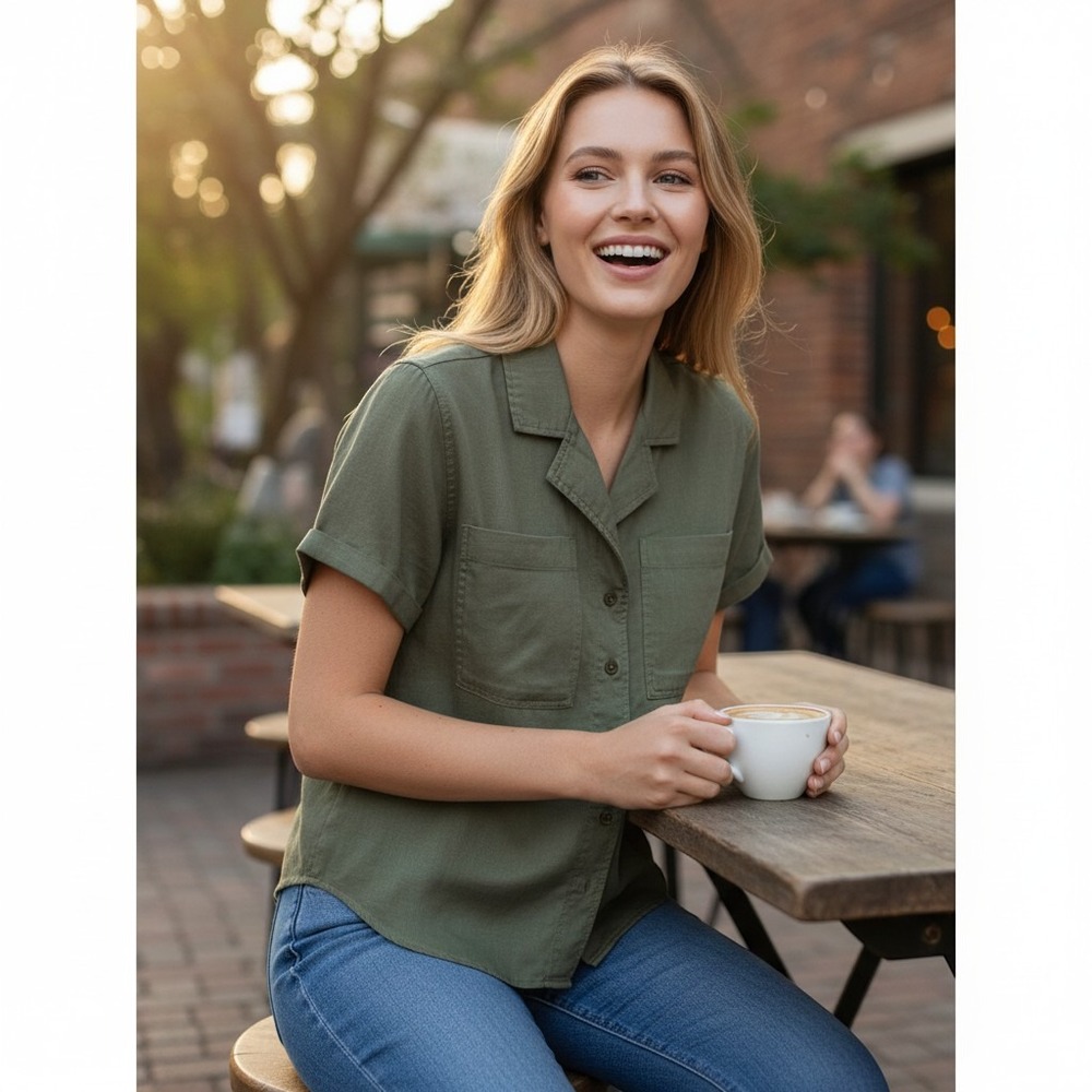 MM Tencel Camp Shirt Olive Green Short Sleeve Utility Small NEW /#26745
